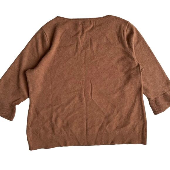 Lands End 100% Cashmere Sweater Heather Beige Scoopneck 3/4 ruffle sleeve P/ XL - Picture 2 of 8